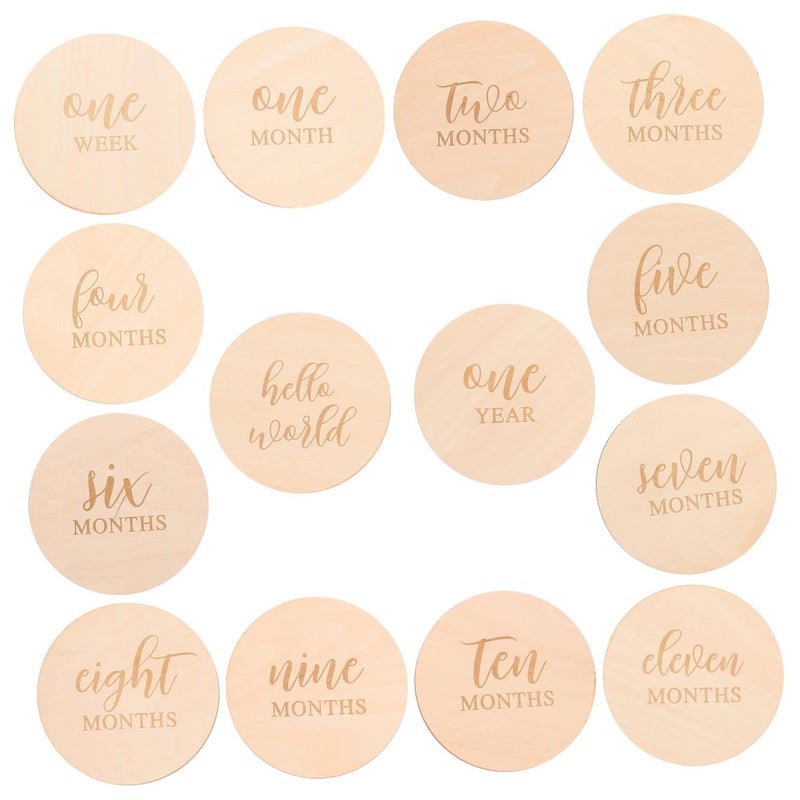 UTHCLO 14 قطعة أقراص خشبية للمراحل الشهرية دعائم تصوير شهرية بطاقات نمو الطفل آمنة ومتينة - Image 3